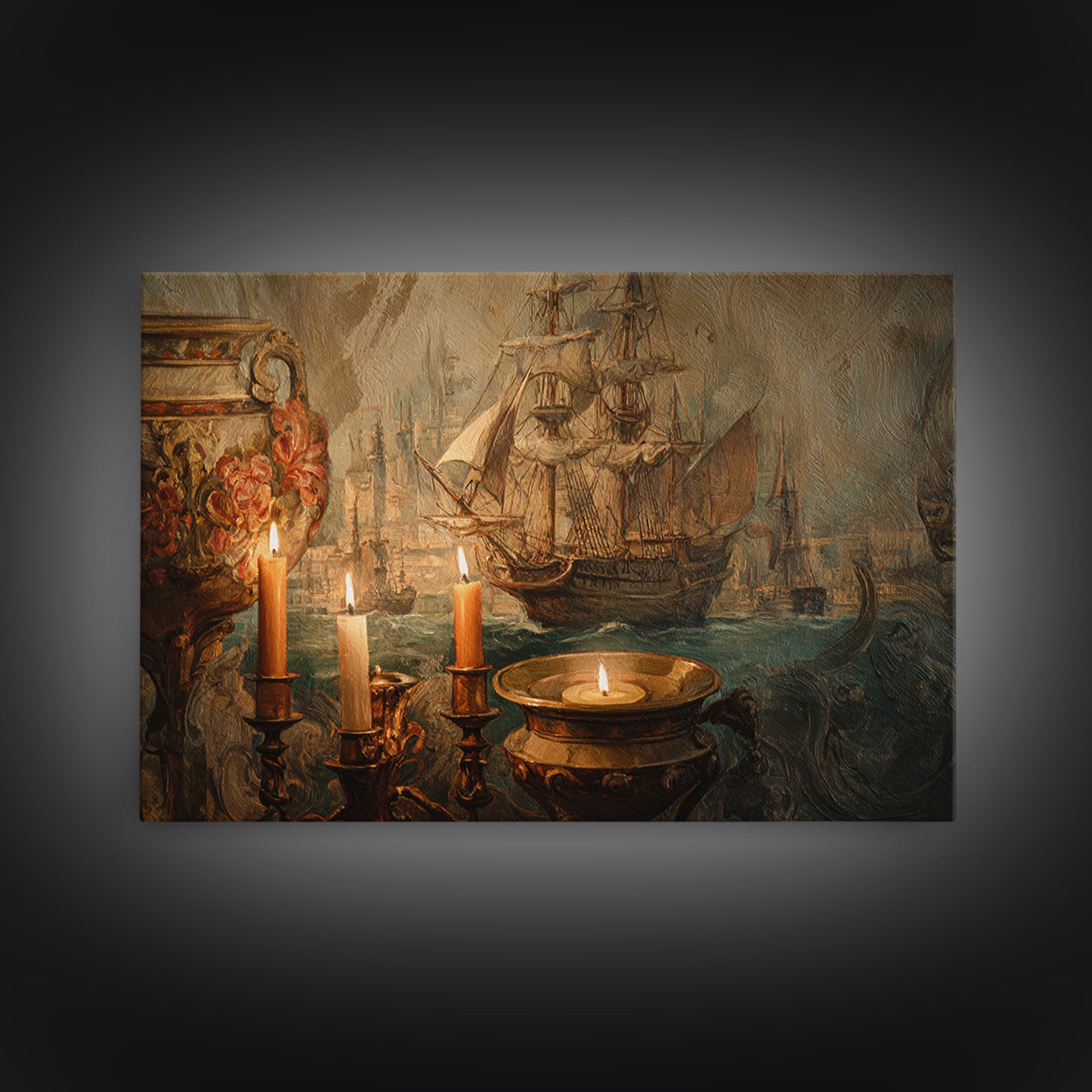 Ship at Sea Canvas Print, Traditional Art, Canvas Print, Living Room Decor, Fine Art, Classic, Neutral Decor, Modern Decor, TRA-3x2-42