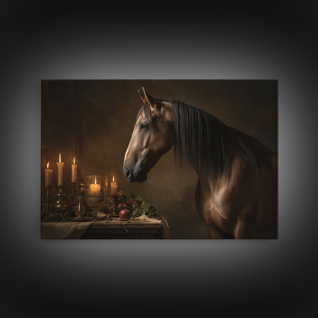 Realistic Horse Portrait Framed Canvas Print, Traditional Art, Digital Print, Living Room Decor, Oil Painting, Classic, TRA-3x2-55