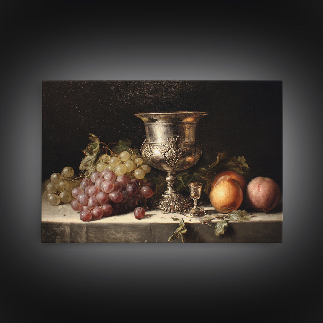 Dutch Fruit and Silver Goblet Still Life Canvas Print, Traditional Art, Room Decor, Living Room Decor, Fine Art, Classic, TRA-3x2-56