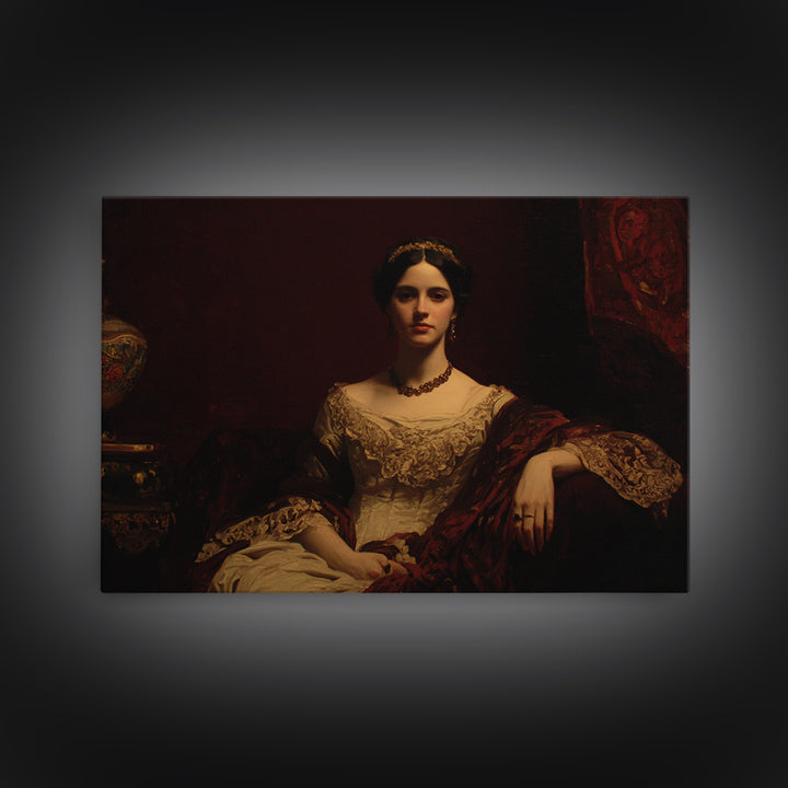Classical Portrait with Dignified Lighting Framed Canvas Print, Traditional Art, Textured Painting, Living Room Decor, Classic, TRA-3x2-60