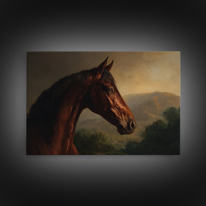 Realistic Horse Portrait Framed Canvas Print, Traditional Art, Wall Hanging, Living Room Decor, Classic, Japanese Decor, TRA-3x2-7
