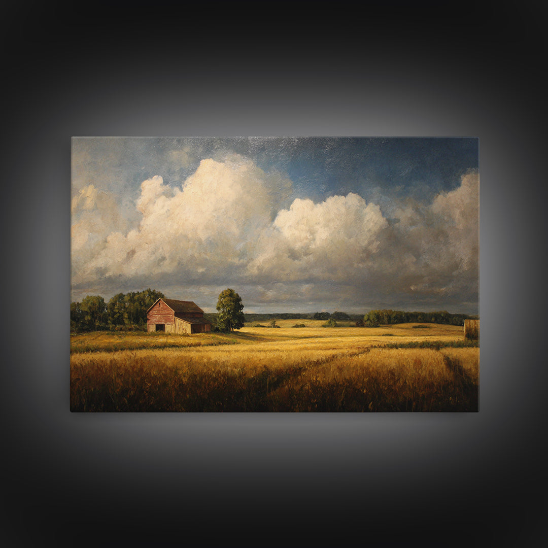 Barn and Farmland Canvas Print, Traditional Art, Painting, Living Room Decor, Fine Art, Classic, Art Commissions, Japanese Art, TRA-3x2-75