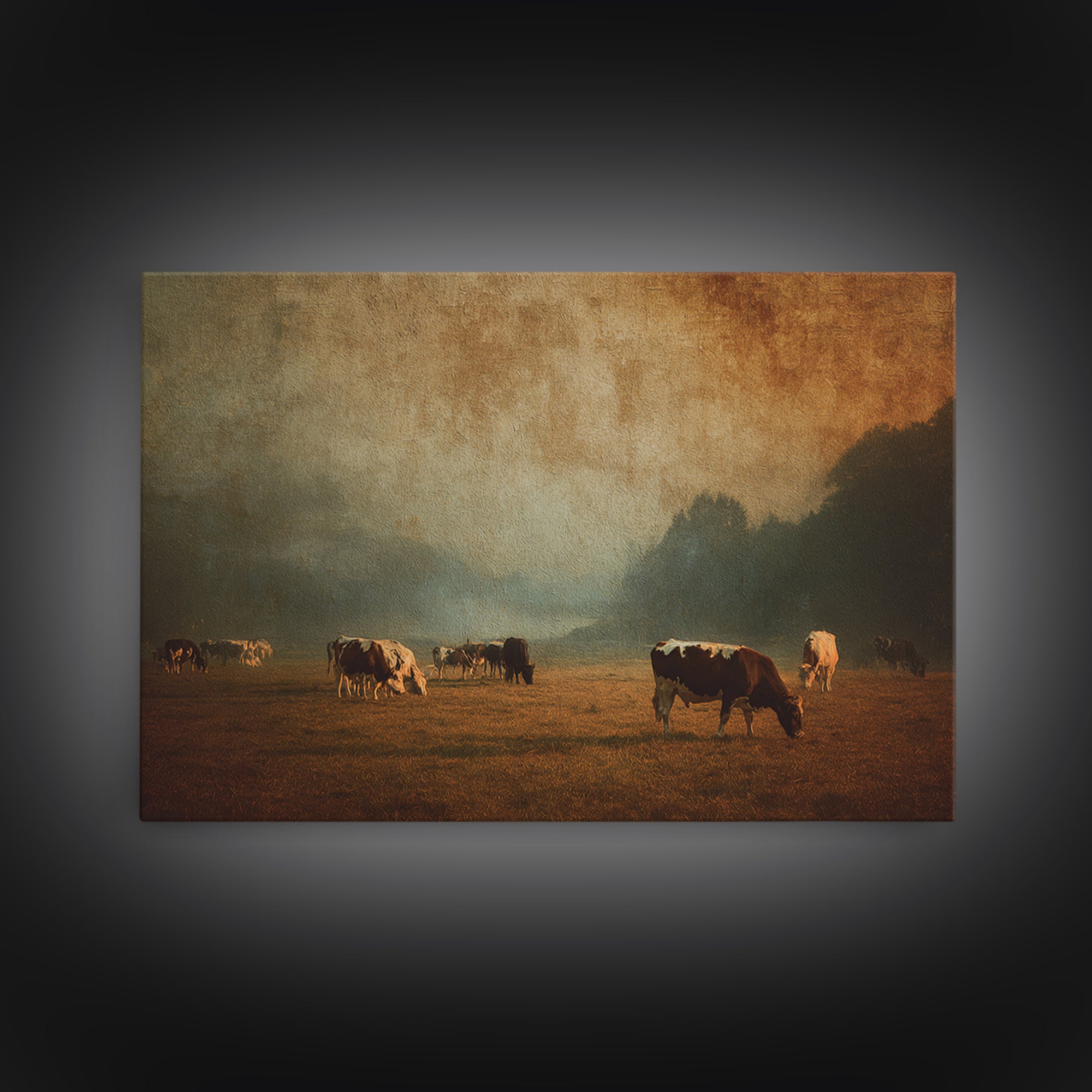 Pastoral Countryside with Cows in Field Canvas Print, Traditional Art, Artwork, Living Room Decor, Fine Art, Classic, TRA-3x2-83