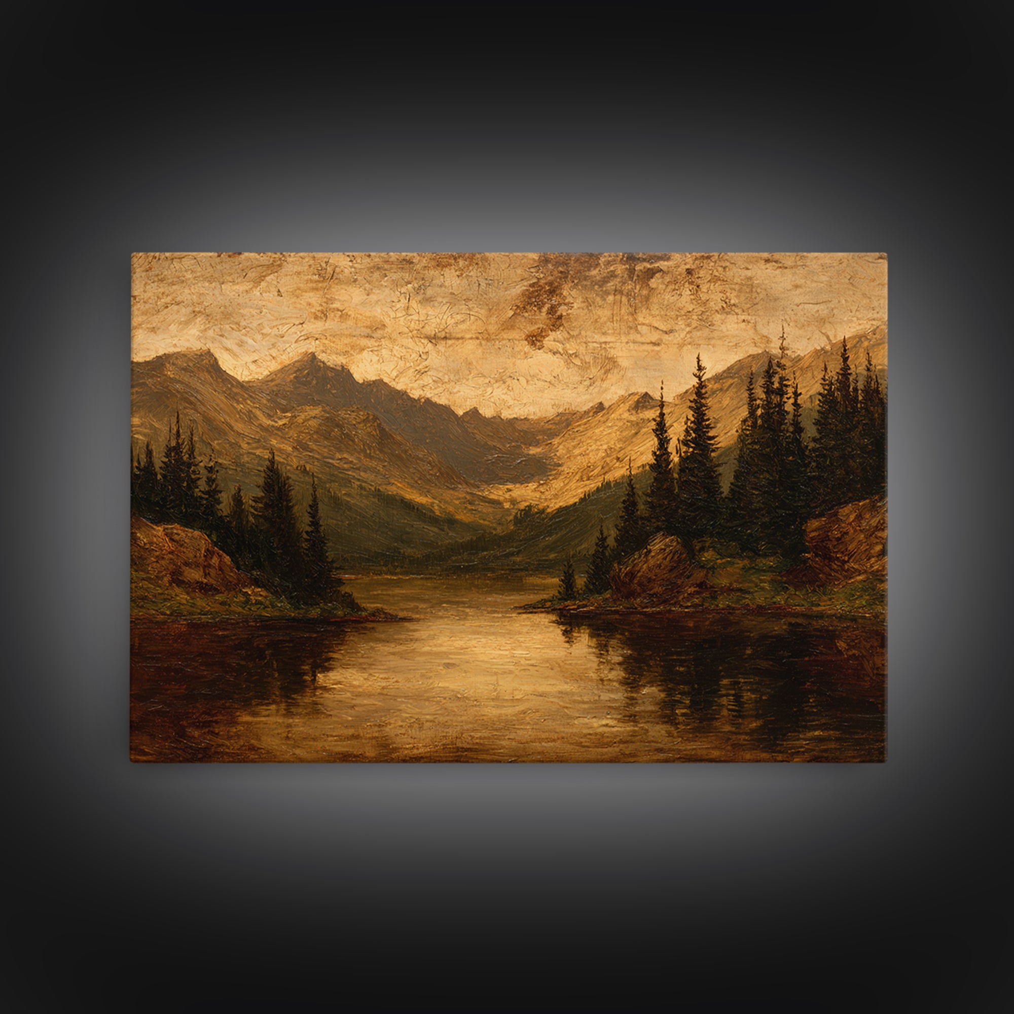 Mountain Lake with Pine Forest Reflection Canvas Print, Traditional Art, Statement Artwork, Living Room Decor, Classic, TRA-3x2-85