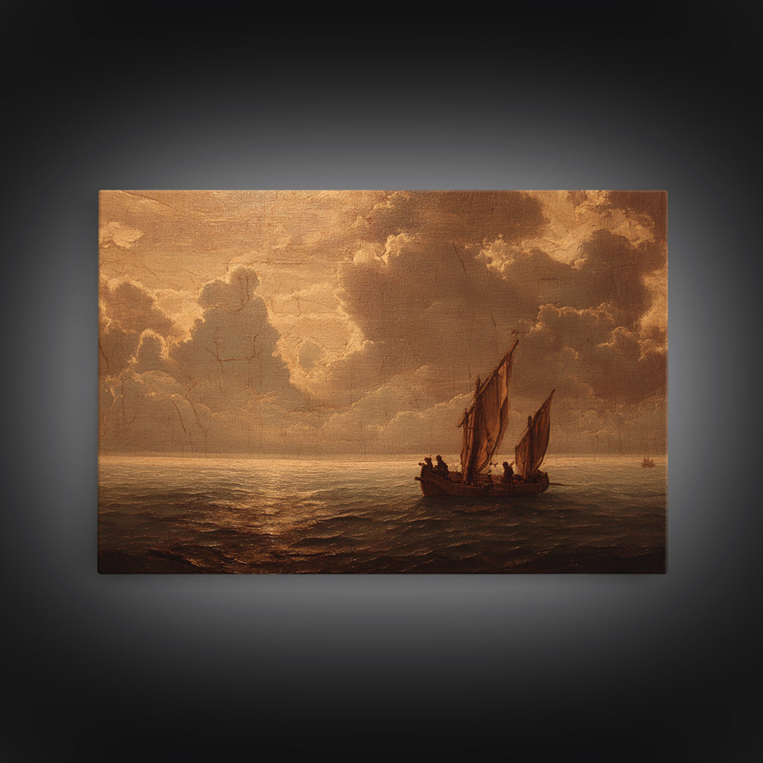 Ship at Sea Framed Canvas Print, Traditional Art, Indian Decor, Living Room Decor, Fine Art, Classic, Luxury Decor, TRA-3x2-90