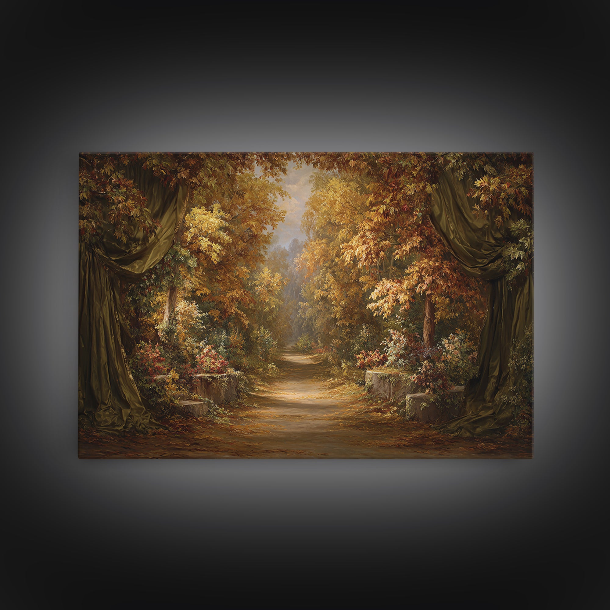 Autumn Forest Road Framed Canvas Print, Traditional Art, Wall Decor, Living Room Decor, Fine Art, Classic, Art Commissions, TRA-3x2-92