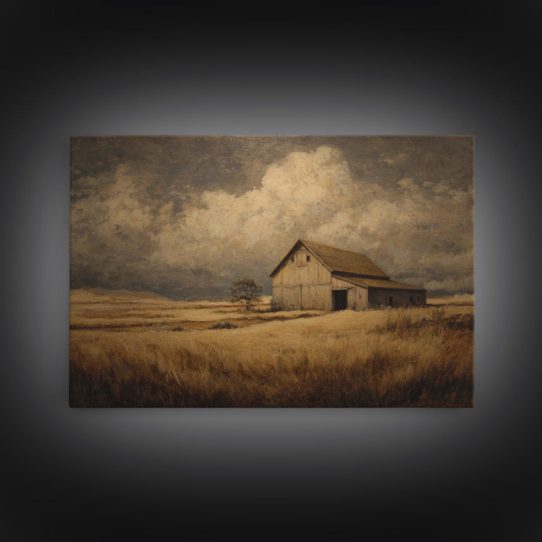 Barn and Farmland Framed Canvas Print, Traditional Art, Boho, Living Room Decor, Classic, Indian Wall Art, Japanese Decor, TRA-3x2-99