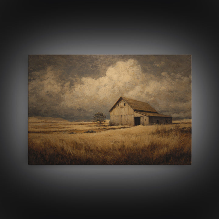 Barn and Farmland Framed Canvas Print, Traditional Art, Boho, Living Room Decor, Classic, Indian Wall Art, Japanese Decor, TRA-3x2-99