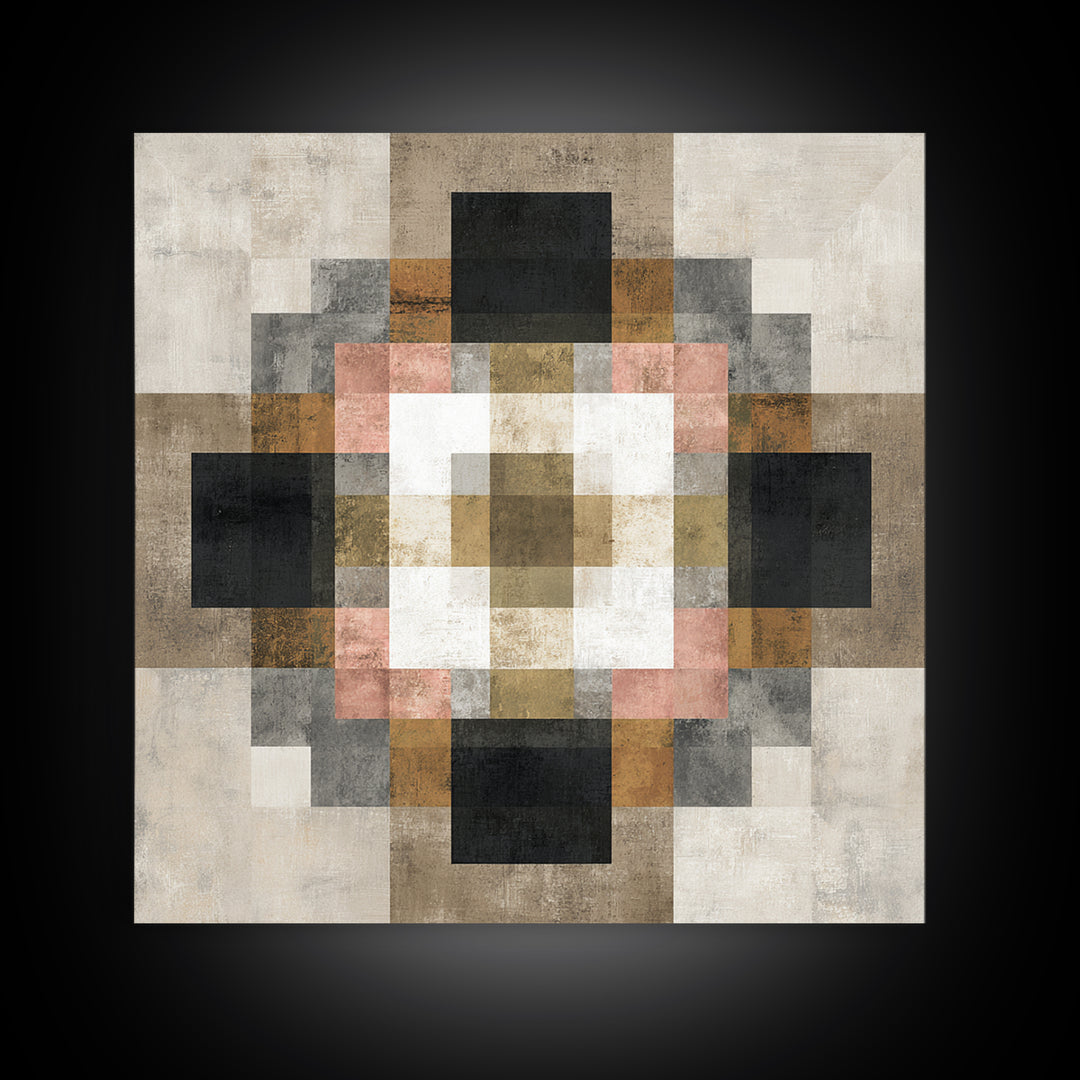 Earth Tone Geometric Pattern by Woven Cloth Framed Canvas Print, Tribal Art, Tribal Design, Living Room Decor, Fine Art, Tribal, TRI-1x1-2