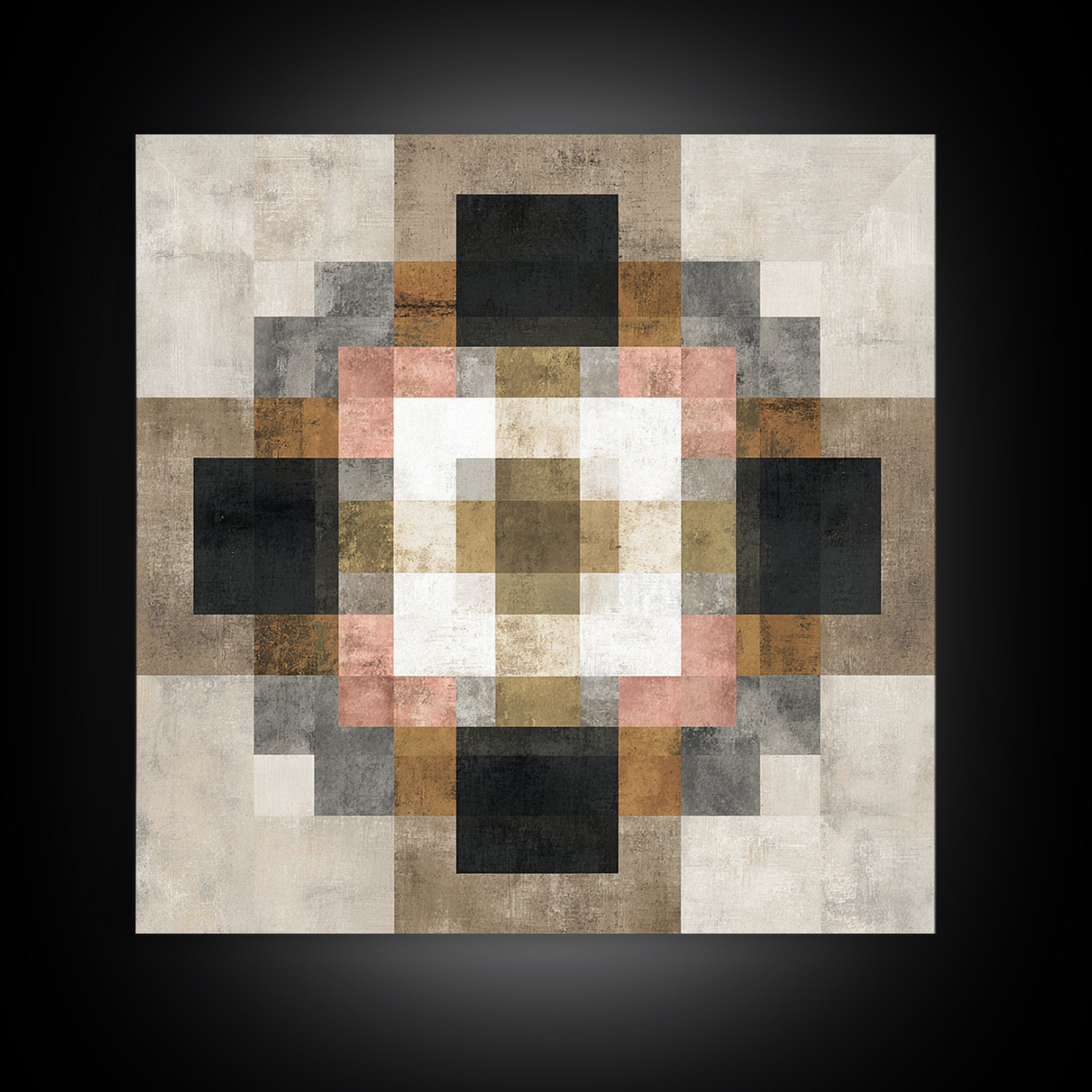 Earth Tone Geometric Pattern by Woven Cloth Framed Canvas Print, Tribal Art, Tribal Design, Living Room Decor, Fine Art, Tribal, TRI-1x1-2