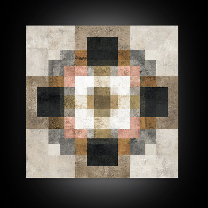 Earth Tone Geometric Pattern by Woven Cloth Framed Canvas Print, Tribal Art, Tribal Design, Living Room Decor, Fine Art, Tribal, TRI-1x1-2