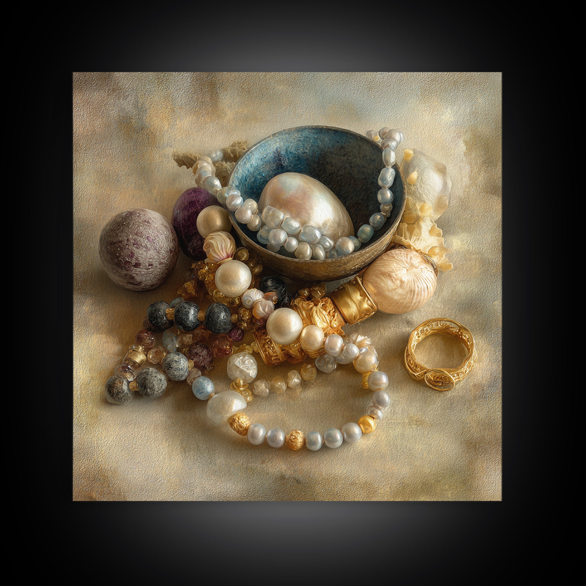 Beaded Jewelry Still Life Framed Canvas Print, Tribal Art, Fine Art Print, Living Room Decor, Watercolor Art, Tribal, TRI-1x1-34