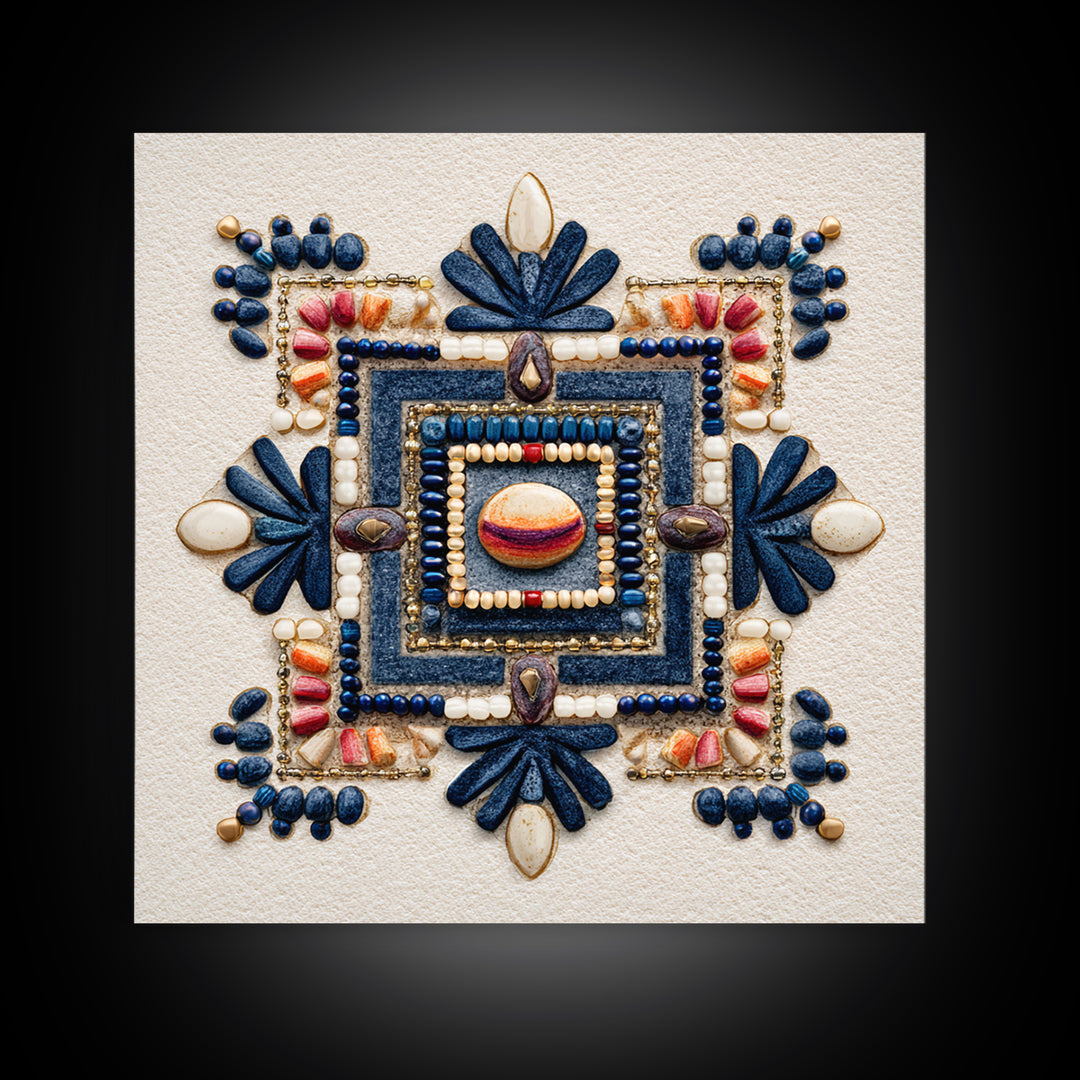 Beaded Jewelry Still Life Framed Canvas Print, Tribal Art, Fine Art Print, Living Room Decor, Watercolor Art, Tribal, TRI-1x1-58