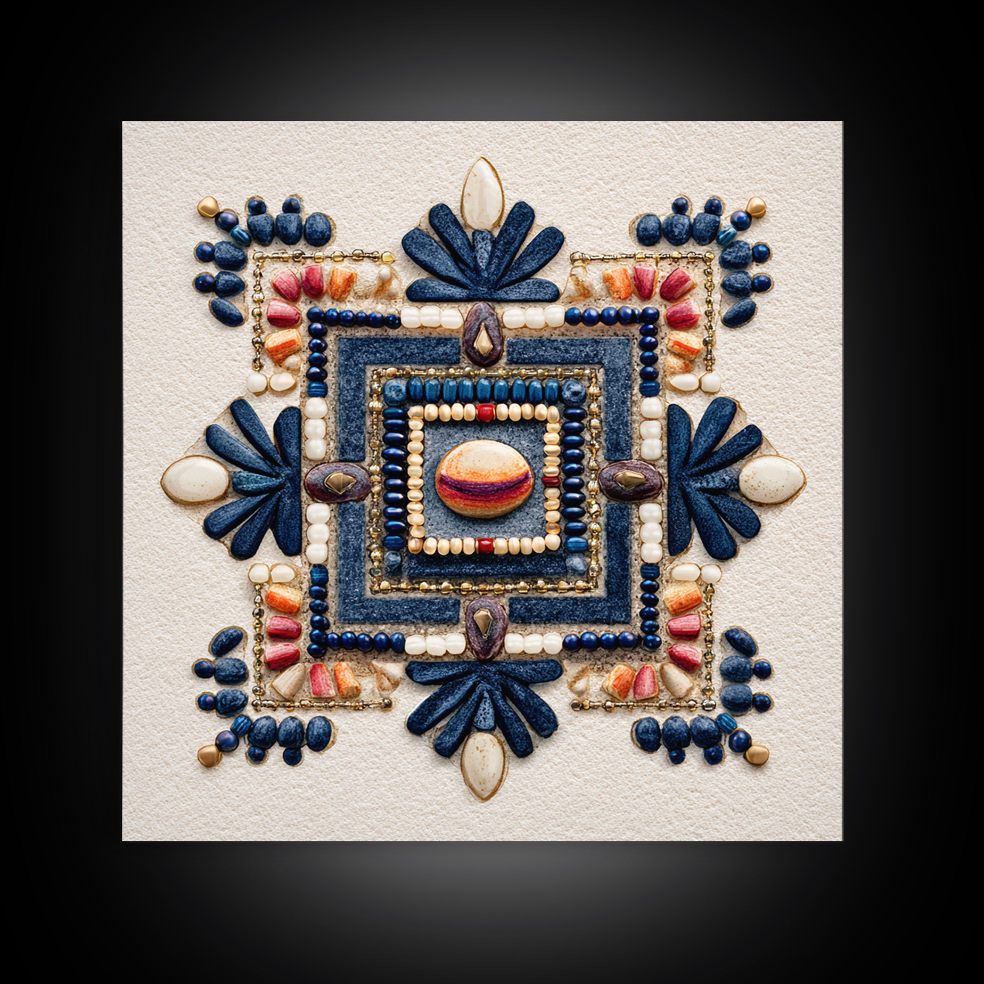 Beaded Jewelry Still Life Framed Canvas Print, Tribal Art, Fine Art Print, Living Room Decor, Watercolor Art, Tribal, TRI-1x1-58