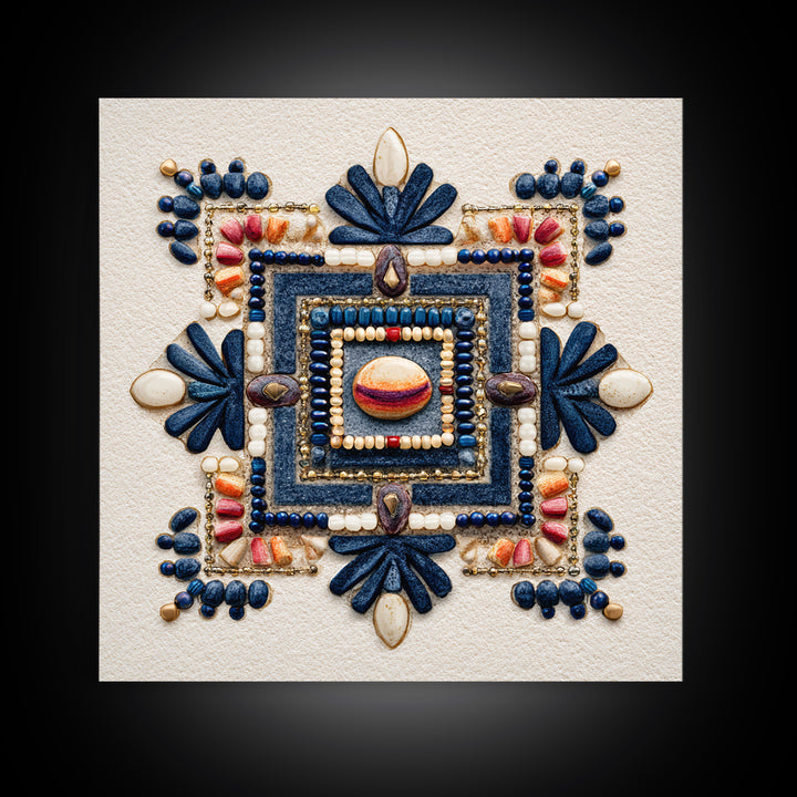 Beaded Jewelry Still Life Framed Canvas Print, Tribal Art, Fine Art Print, Living Room Decor, Watercolor Art, Tribal, TRI-1x1-58