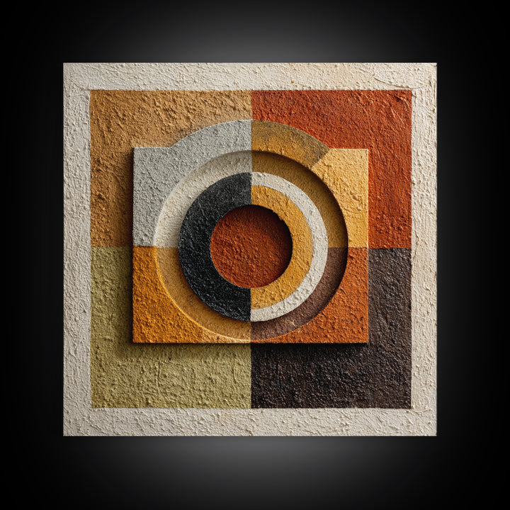 Abstract Drum Circle Suggested Through Repeated Forms Framed Canvas Print, Tribal Art, Earthy, Living Room Decor, Abstract Art, TRI-1x1-6