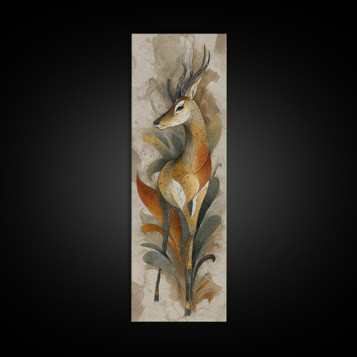 Ancient Cave Art Running Animals Framed Canvas Print, Tribal Art, Living Room Decor, Oil Painting, Tribal, Rustic Home Decor, TRI-1x3-45