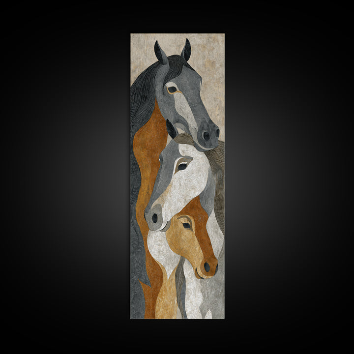 Tribal Horse Pattern Framed Canvas Print, Tribal Art, Fine Art Print, Living Room Decor, Oil Painting, Tribal, Wall Decor, TRI-1x3-54