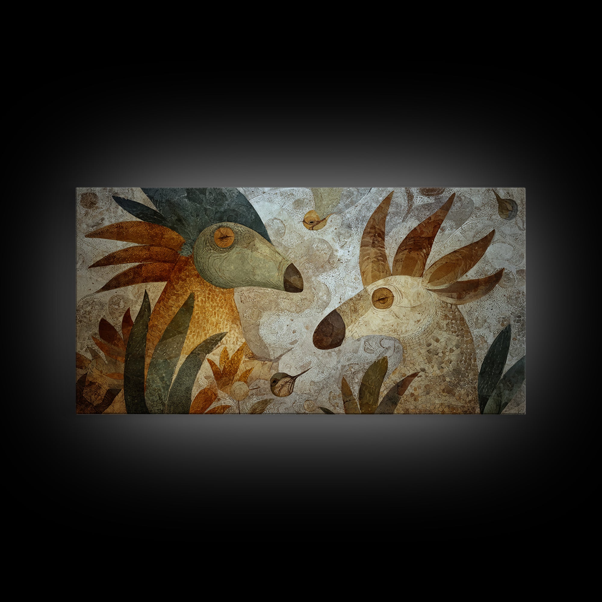 Ancient Cave Art Running Animals Canvas Print, Tribal Art, Black and White Art, Living Room Decor, Oil Painting, Tribal, TRI-2x1-53