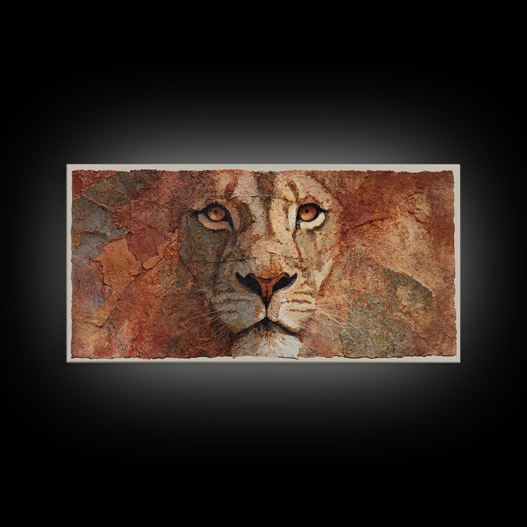 Lion Mask Abstraction Framed Canvas Print, Tribal Art, Living Room Decor, Tribal, Rustic Home Decor, Black and White Art, TRI-2x1-60