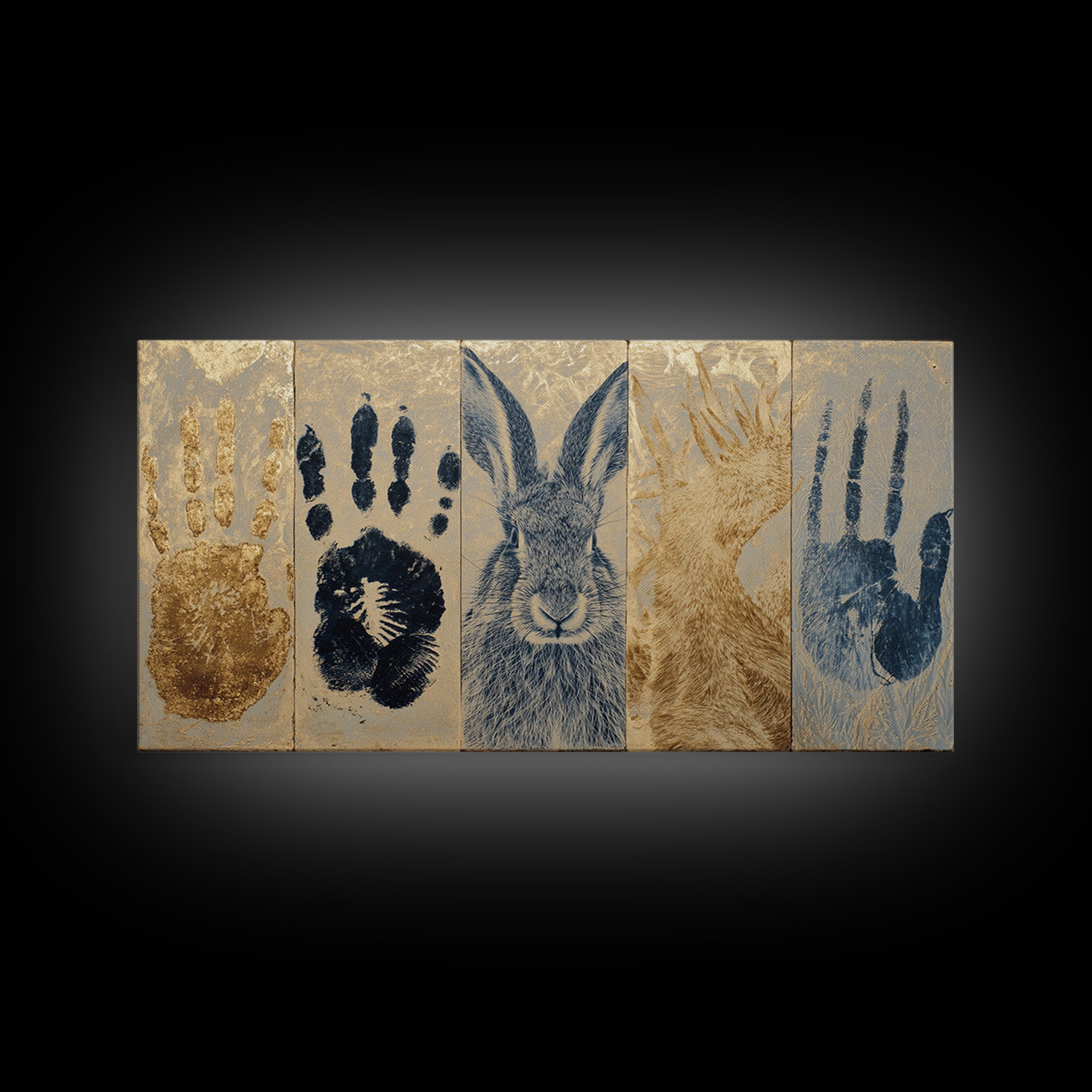 Handprint and Animal Track Composition Canvas Print, Tribal Art, Canvas Painting, Living Room Decor, Fine Art, Tribal, TRI-2x1-61