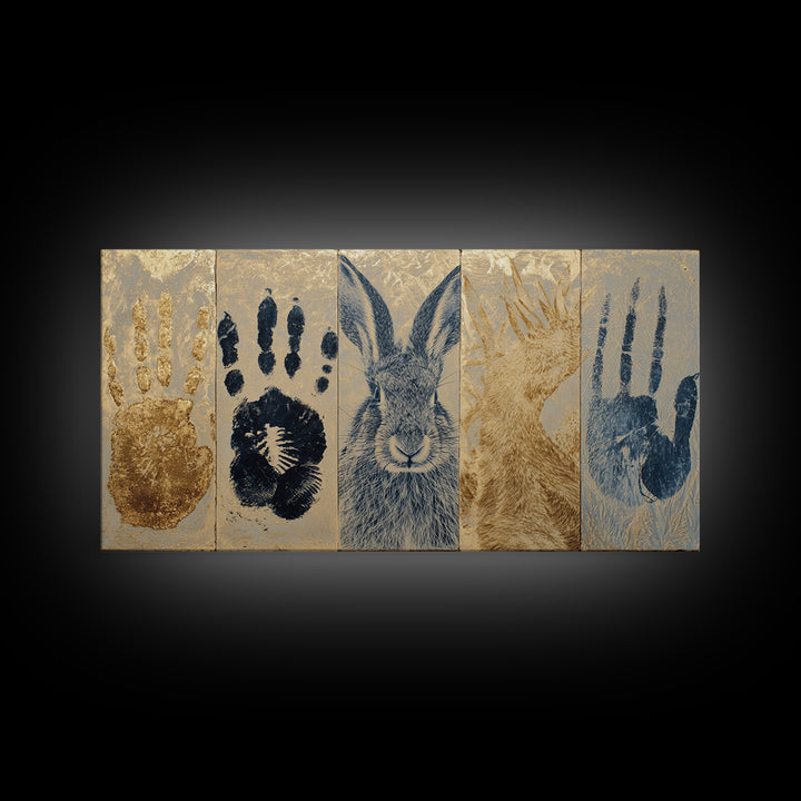 Handprint and Animal Track Composition Canvas Print, Tribal Art, Canvas Painting, Living Room Decor, Fine Art, Tribal, TRI-2x1-61