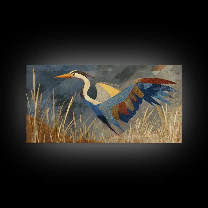 Totemic Bird with Patterned Wings Framed Canvas Print, Tribal Art, Gallery Wall Art, Living Room Decor, Oil Painting, Tribal, TRI-2x1-92