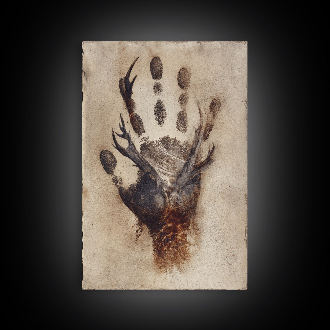 Handprint and Animal Track Composition Framed Canvas Print, Tribal Art, Gallery Wall Art, Living Room Decor, Fine Art, Tribal, TRI-2x3-1