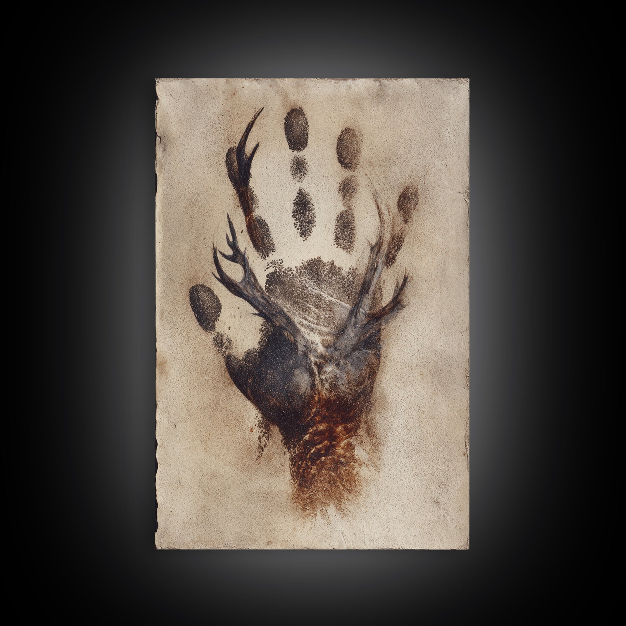 Handprint and Animal Track Composition Framed Canvas Print, Tribal Art, Gallery Wall Art, Living Room Decor, Fine Art, Tribal, TRI-2x3-1