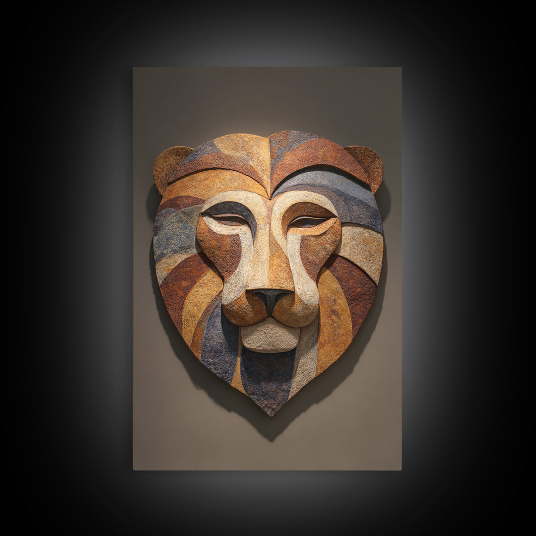 Lion Mask Abstraction Framed Canvas Print, Tribal Art, Contemporary Art, Living Room Decor, Abstract Art, Tribal, Boho Decor, TRI-2x3-24