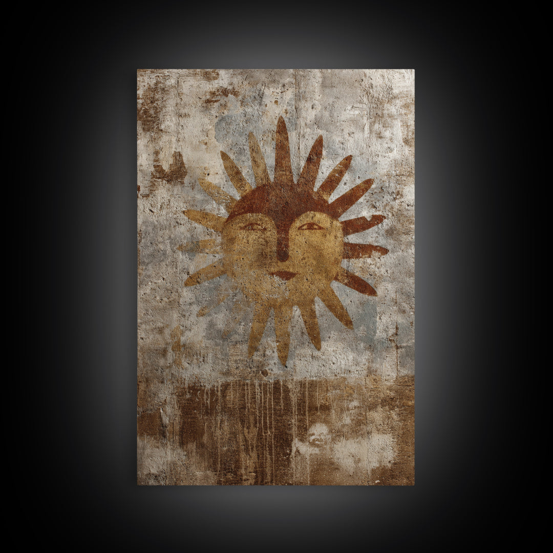 Tribal Sun Symbol Framed Canvas Print, Tribal Art, Abstract Print, Living Room Decor, Fine Art, Tribal, Statement Artwork, TRI-2x3-43