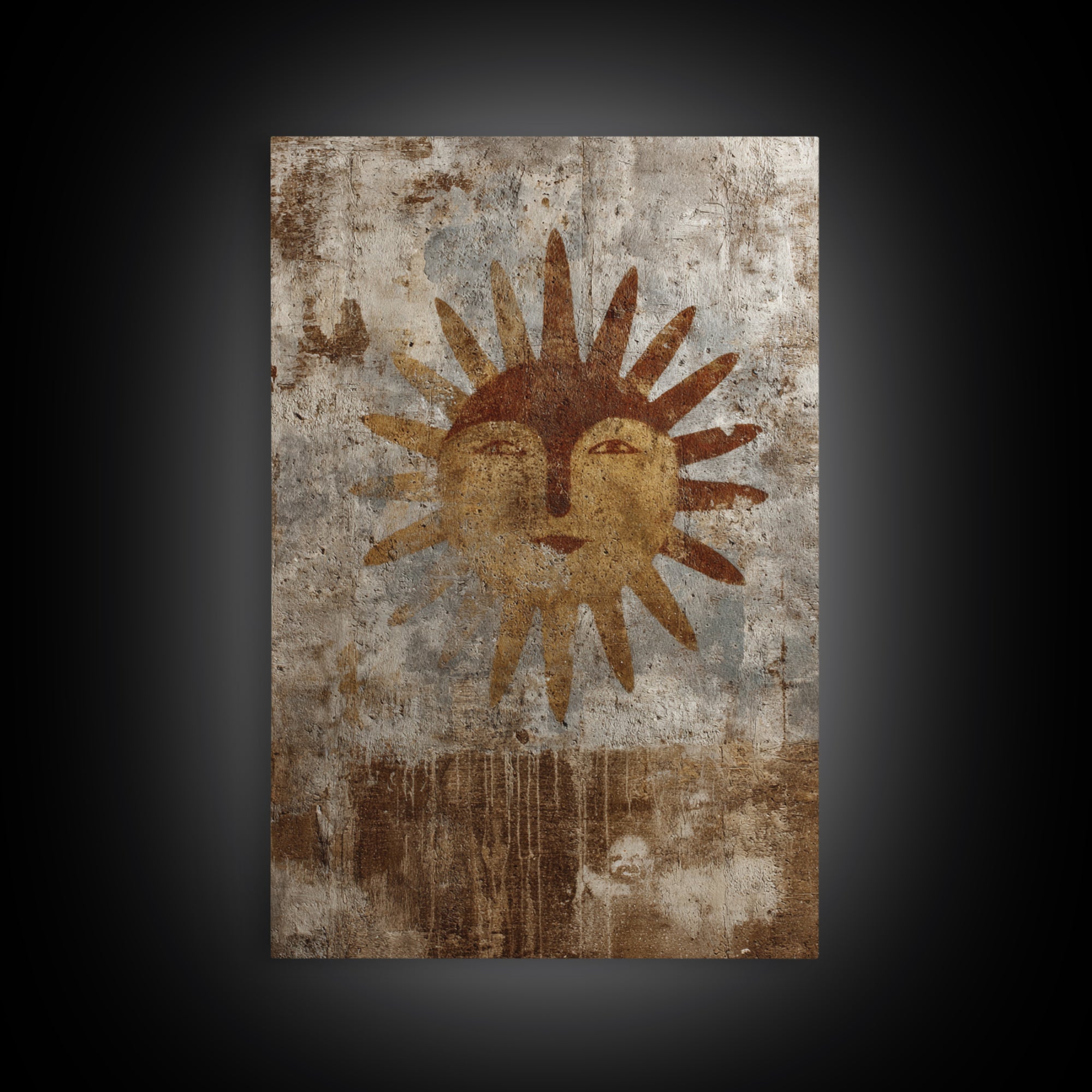 Tribal Sun Symbol Framed Canvas Print, Tribal Art, Abstract Print, Living Room Decor, Fine Art, Tribal, Statement Artwork, TRI-2x3-43