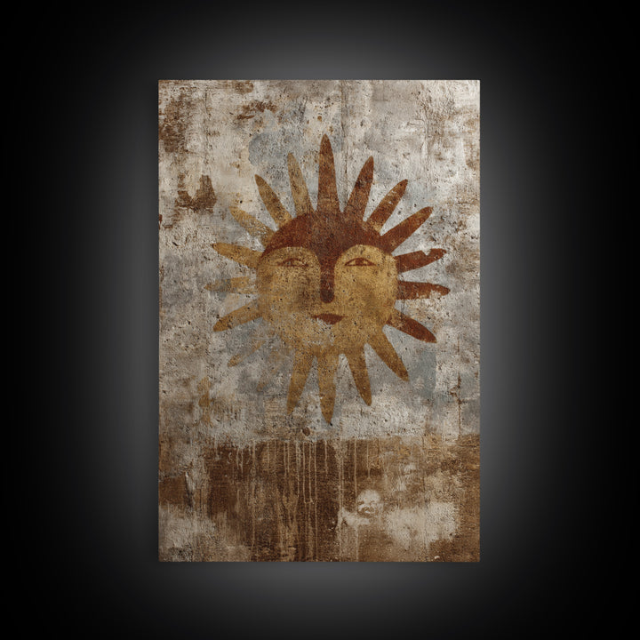 Tribal Sun Symbol Framed Canvas Print, Tribal Art, Abstract Print, Living Room Decor, Fine Art, Tribal, Statement Artwork, TRI-2x3-43