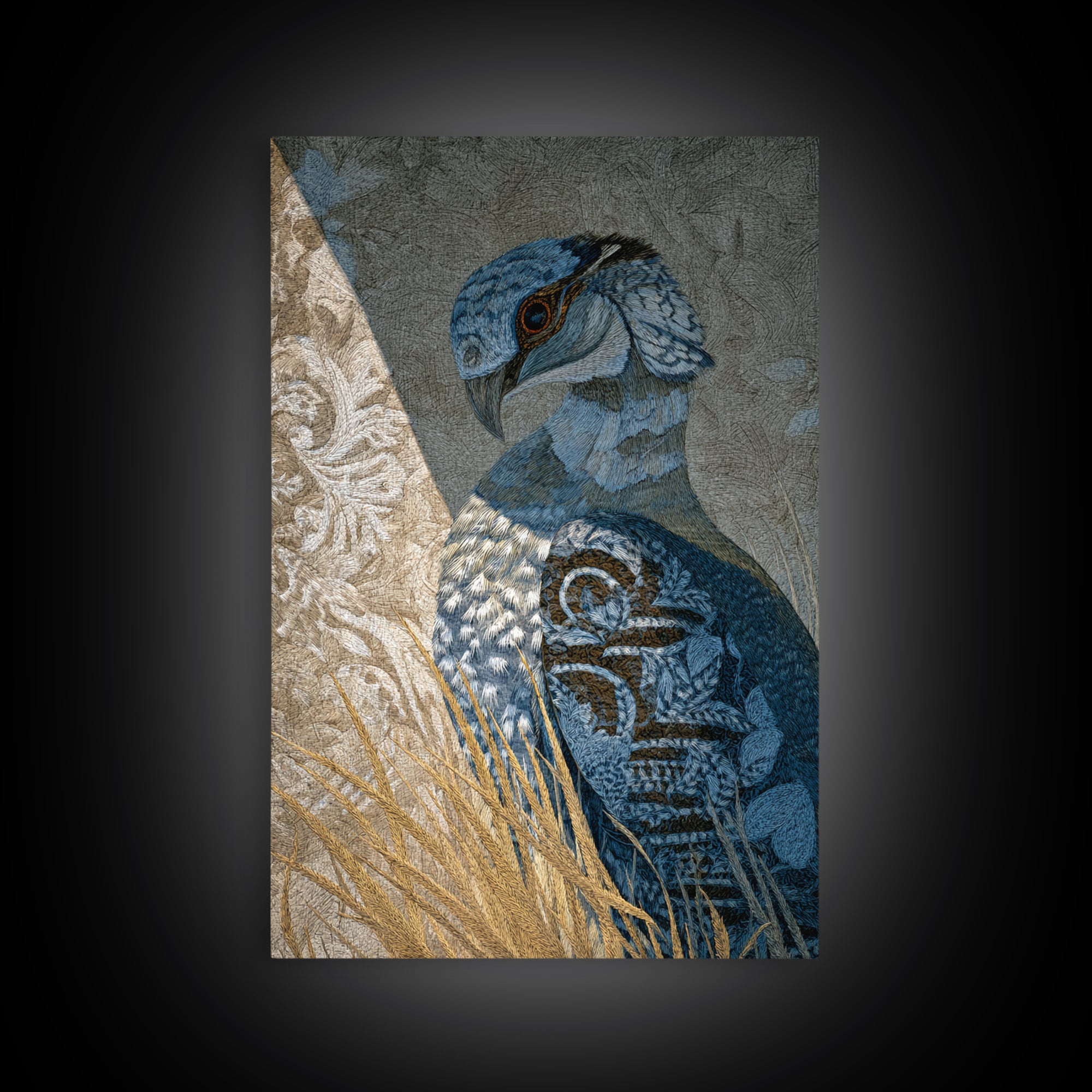 Totemic Bird with Patterned Wings Framed Canvas Print, Tribal Art, Art Print, Living Room Decor, Oil Painting, Tribal, TRI-2x3-8