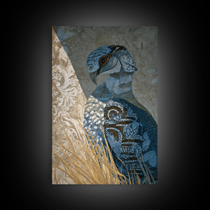 Totemic Bird with Patterned Wings Framed Canvas Print, Tribal Art, Art Print, Living Room Decor, Oil Painting, Tribal, TRI-2x3-8