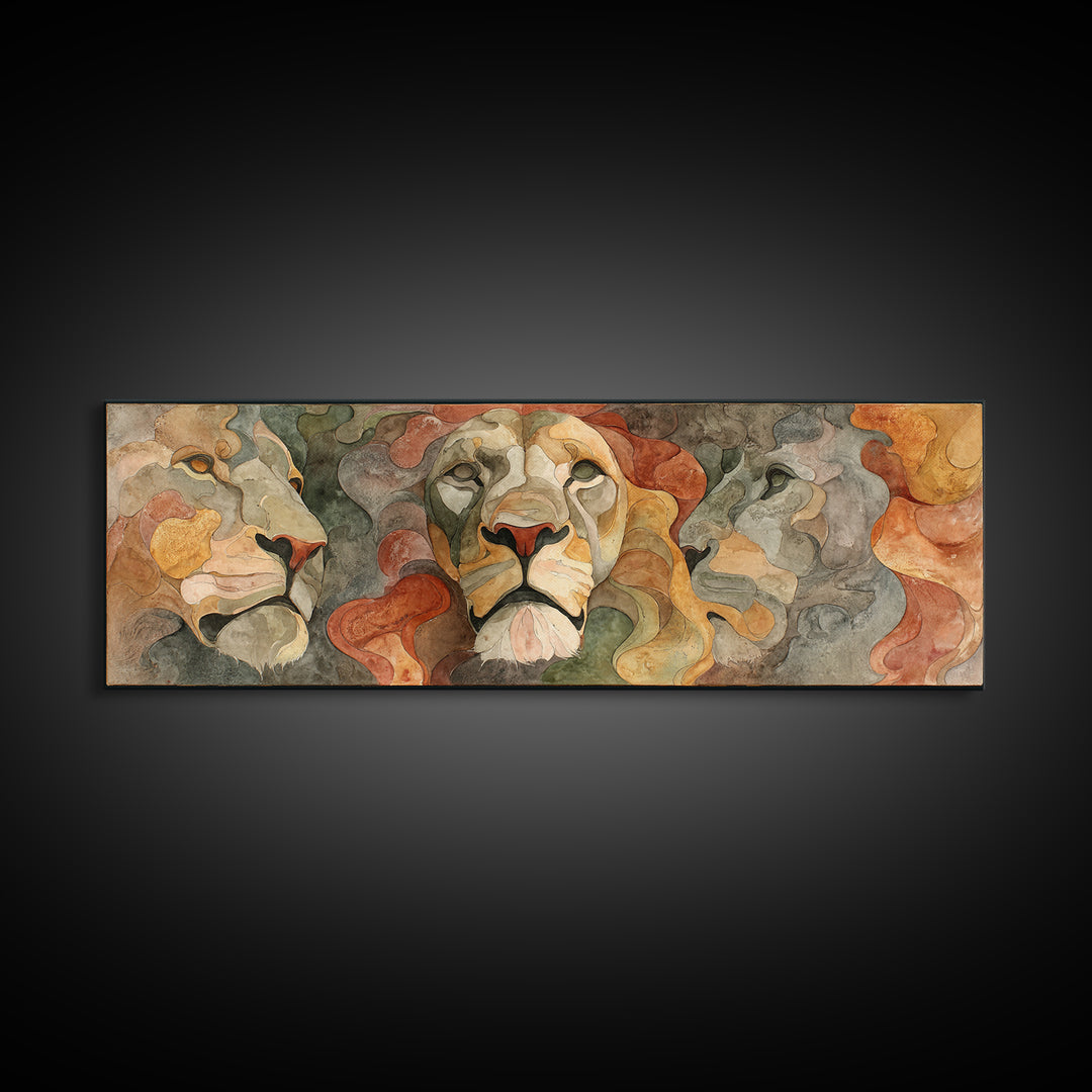 Lion Mask Abstraction Framed Canvas Print, Tribal Art, Gallery Decor, Living Room Decor, Abstract Art, Tribal, Home Decor, TRI-3x1-32