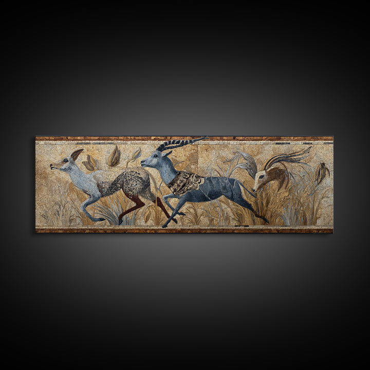 Ancient Cave Art Running Animals Canvas Print, Tribal Art, Modern Decor, Living Room Decor, Abstract Art, Tribal, Wall Decor, TRI-3x1-49
