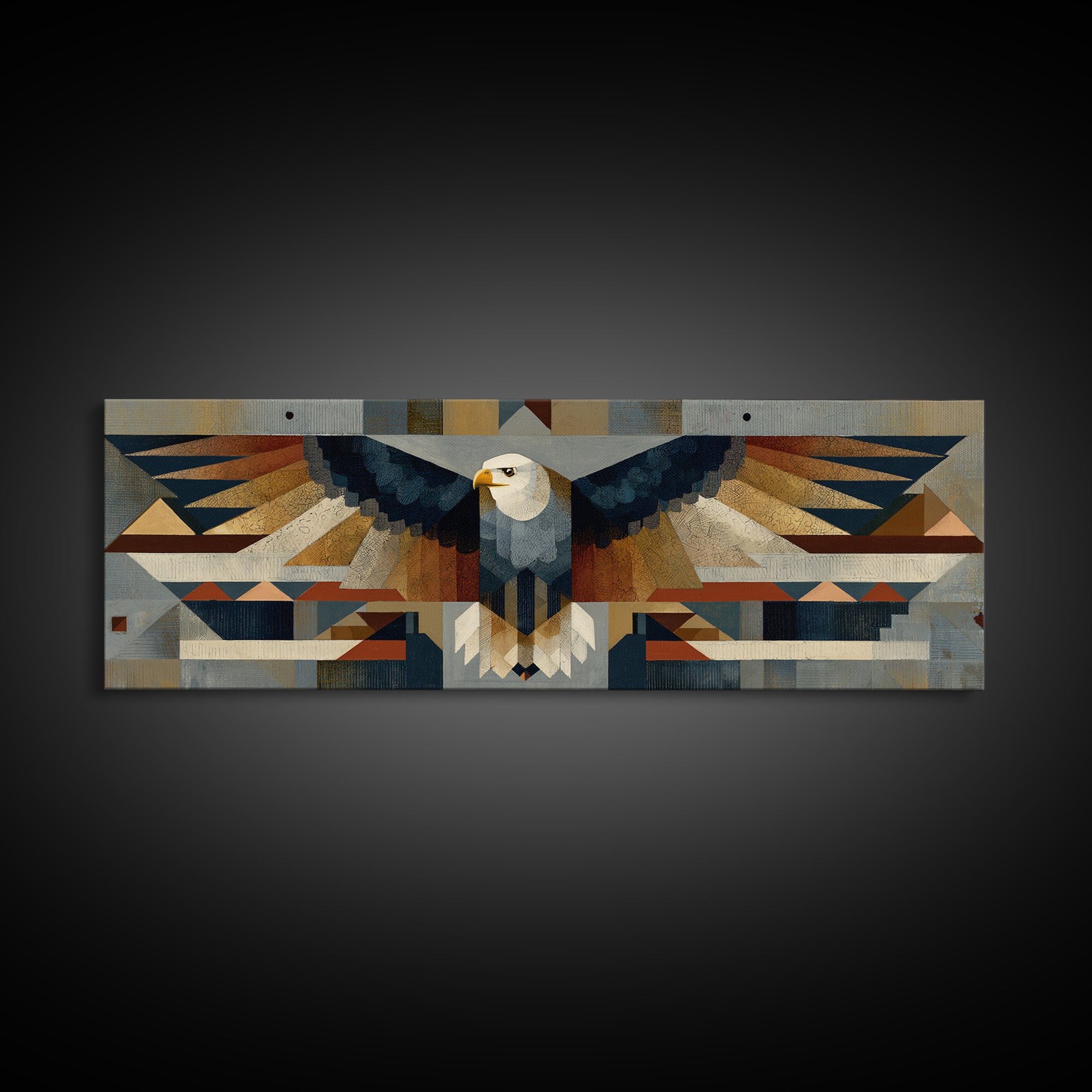 Eagle Totem with Feathers and Geometric Shapes Canvas Print, Tribal Art, Original Painting, Living Room Decor, Fine Art, Tribal, TRI-3x1-76