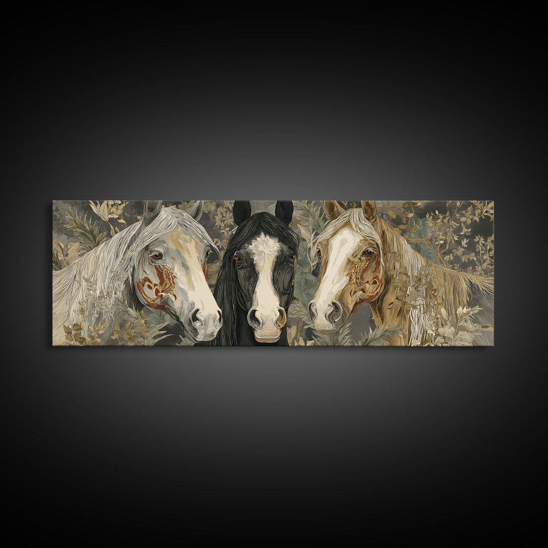 Tribal Horse Pattern Framed Canvas Print, Tribal Art, Abstract Print, Living Room Decor, Fine Art, Tribal, Statement Artwork, TRI-3x1-82