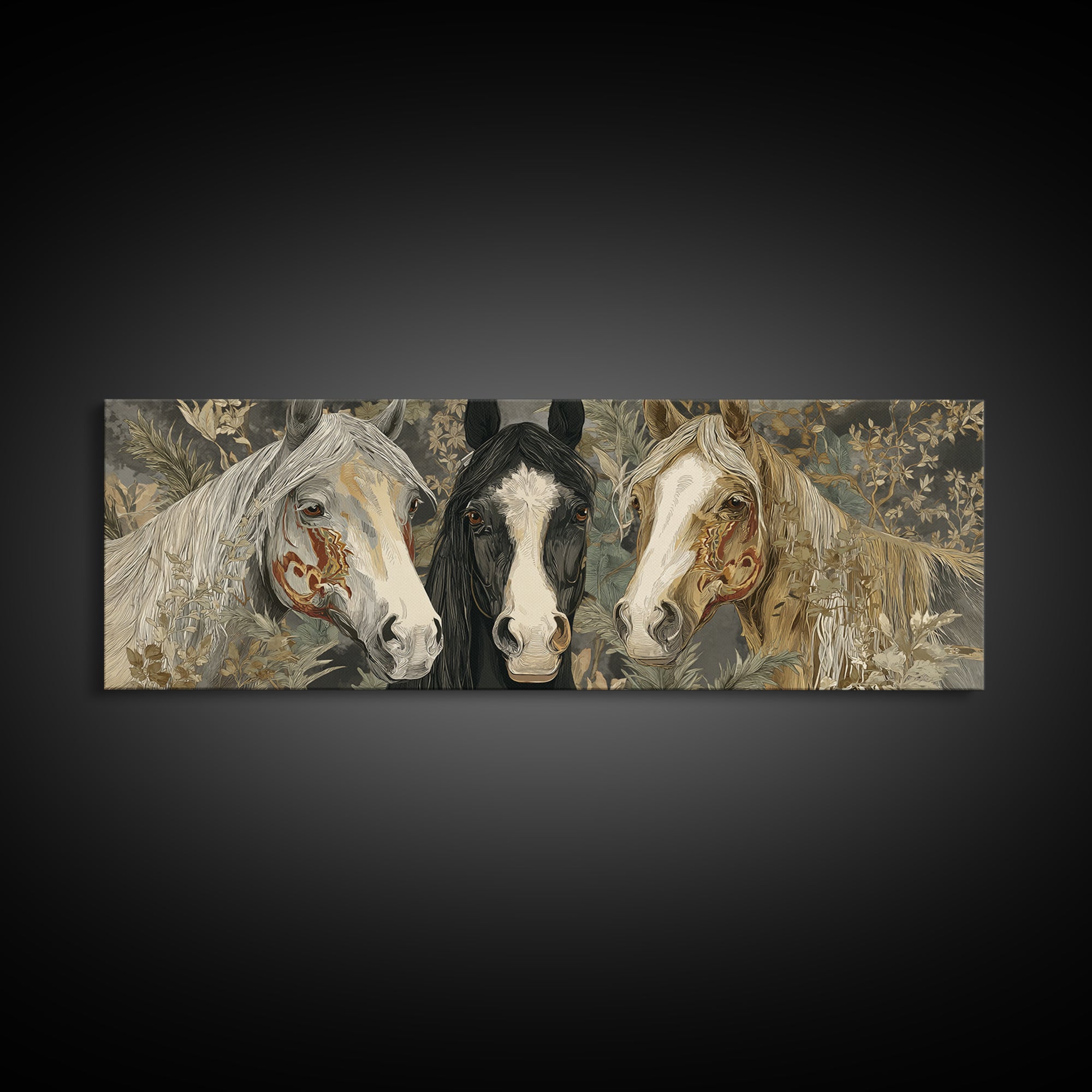 Tribal Horse Pattern Framed Canvas Print, Tribal Art, Abstract Print, Living Room Decor, Fine Art, Tribal, Statement Artwork, TRI-3x1-82