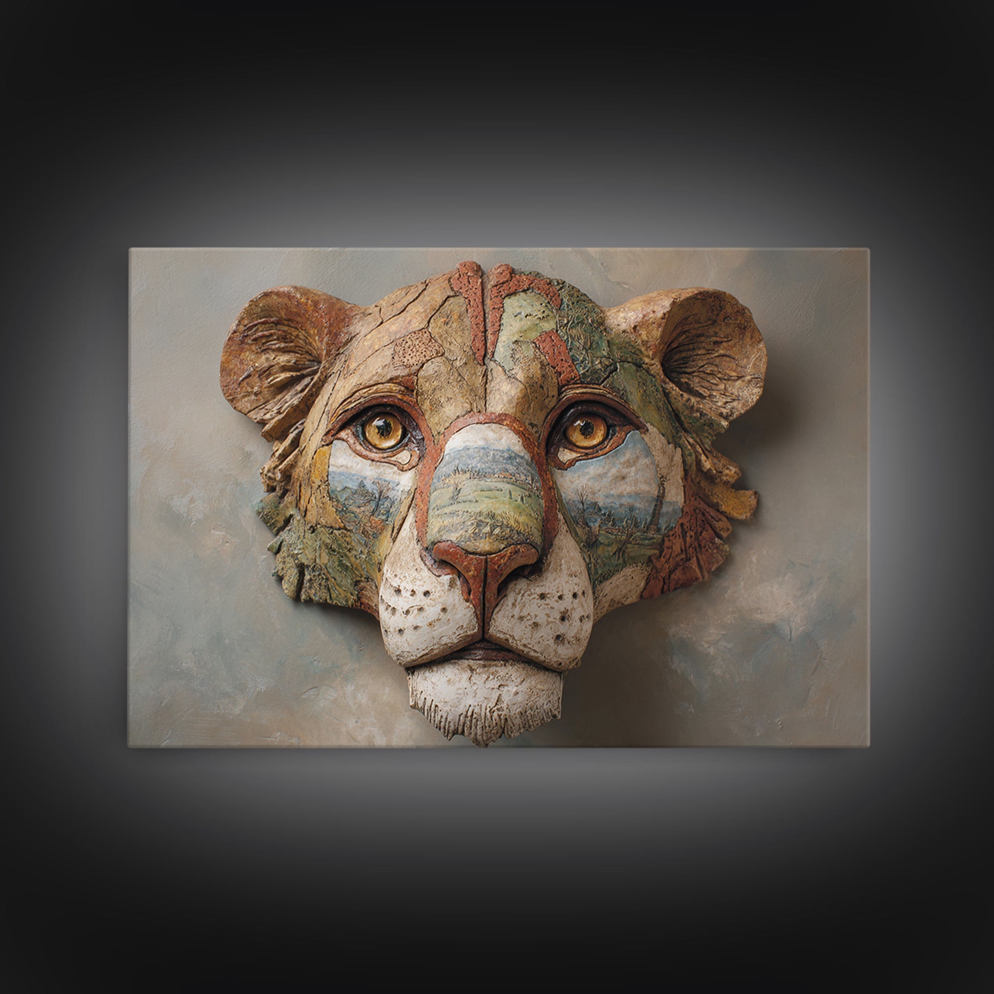 Lion Mask Abstraction Canvas Print, Tribal Art, Textured Painting, Living Room Decor, Abstract Art, Tribal, Unique Wall Art, TRI-3x2-44