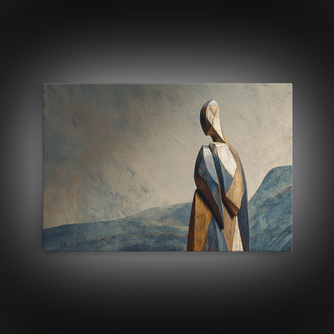 Carved Wood Figure Canvas Print, Tribal Art, Textured Painting, Living Room Decor, Fine Art, Tribal, Unique Wall Art, TRI-3x2-49