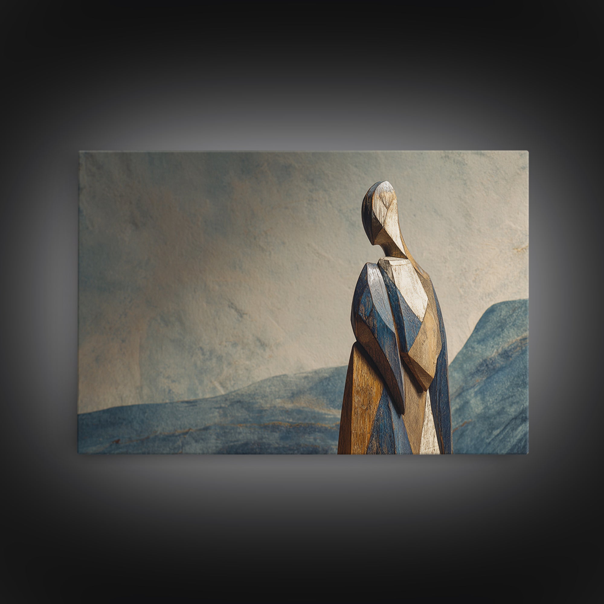 Carved Wood Figure Canvas Print, Tribal Art, Textured Painting, Living Room Decor, Fine Art, Tribal, Unique Wall Art, TRI-3x2-49