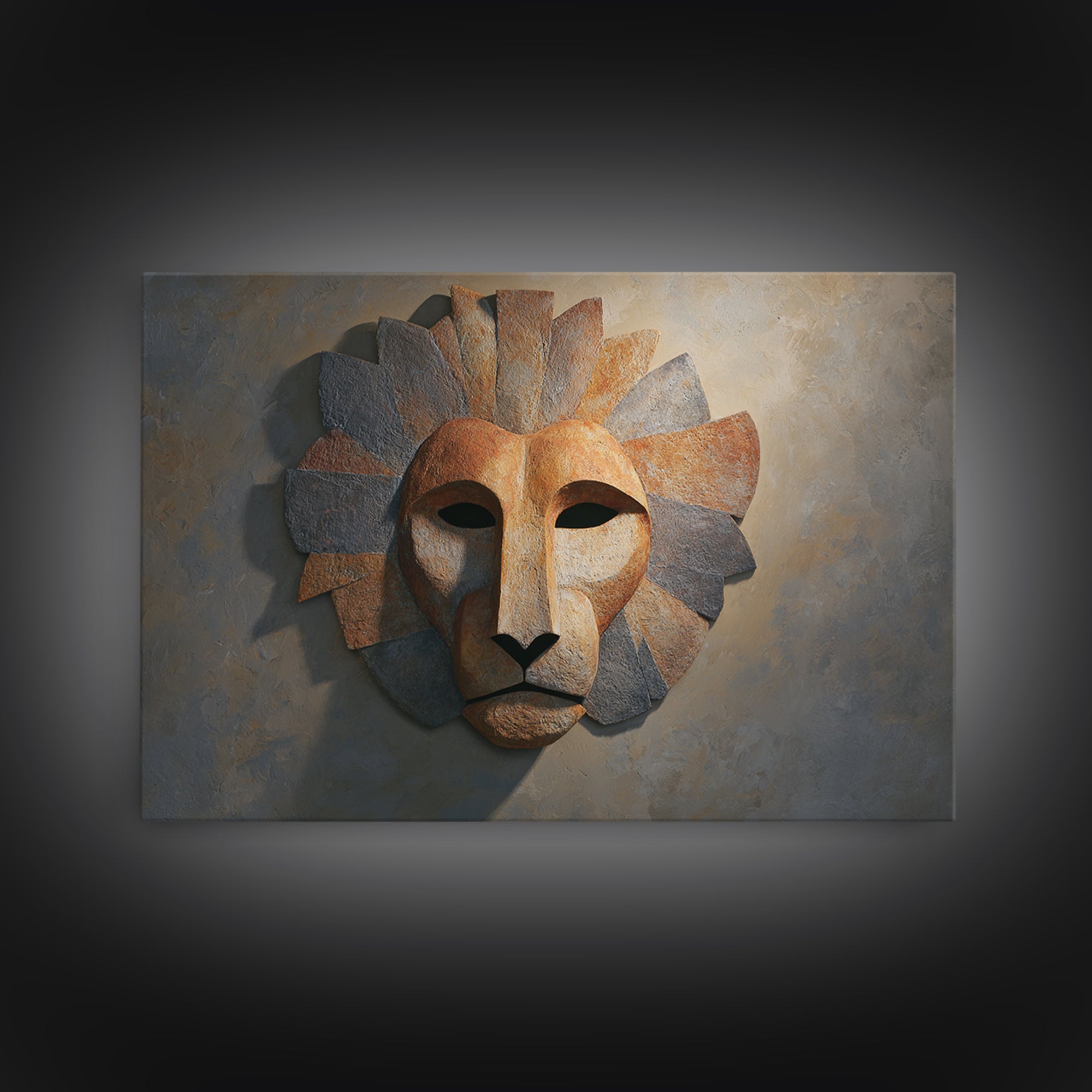 Lion Mask Abstraction Canvas Print, Tribal Art, Abstract Wall Art, Living Room Decor, Fine Art, Tribal, Black and White Art, TRI-3x2-68