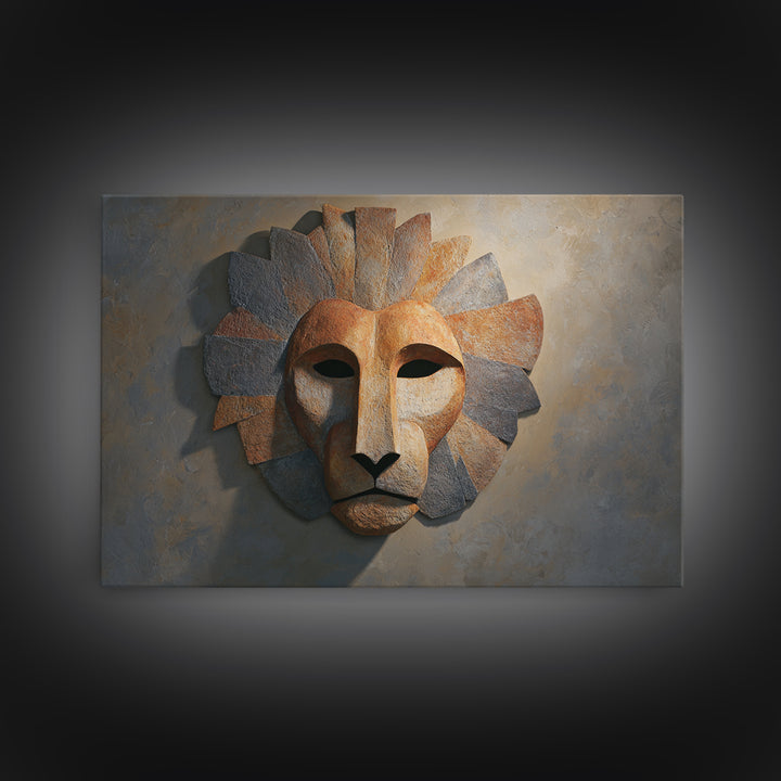 Lion Mask Abstraction Canvas Print, Tribal Art, Abstract Wall Art, Living Room Decor, Fine Art, Tribal, Black and White Art, TRI-3x2-68