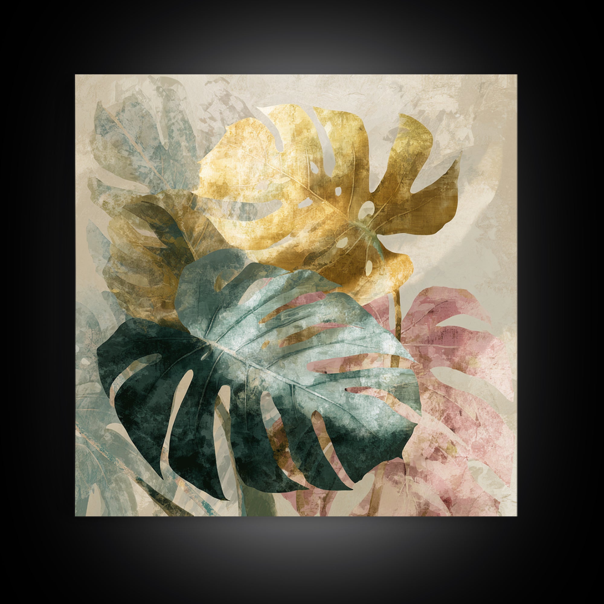 Lush Monstera Leaves Framed Canvas Print, Tropical Art, Modern Decor, Living Room Decor, Fine Art, Tropic, Wall Decor, TRO-1x1-1