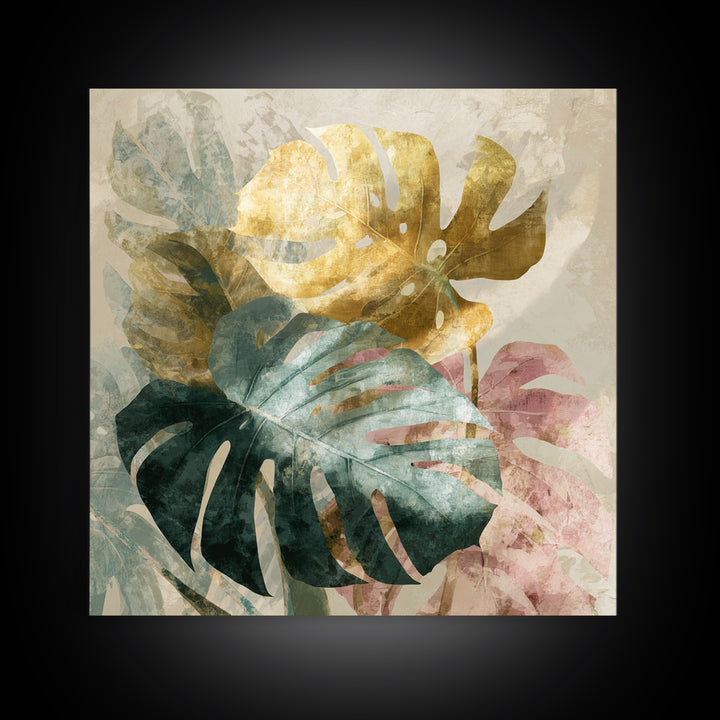 Lush Monstera Leaves Framed Canvas Print, Tropical Art, Modern Decor, Living Room Decor, Fine Art, Tropic, Wall Decor, TRO-1x1-1