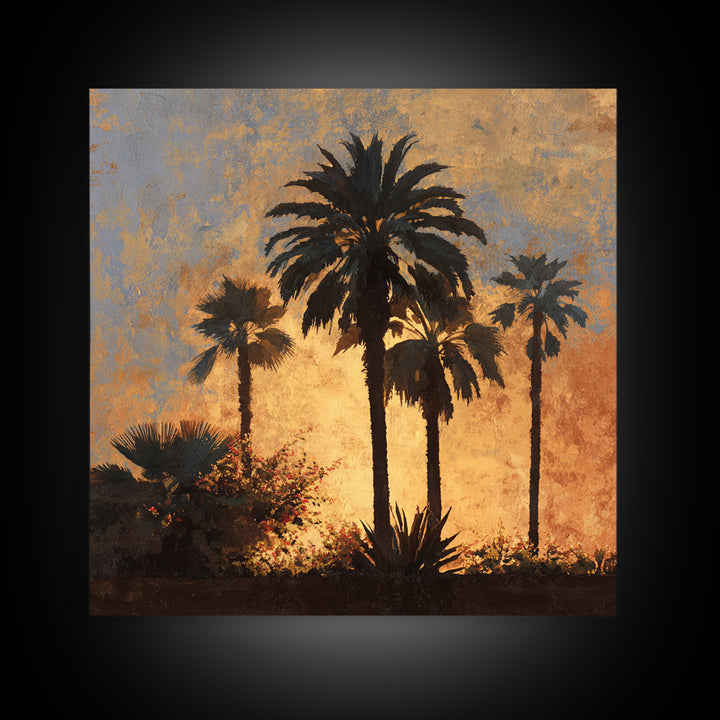 Palm Tree Silhouettes Framed Canvas Print, Tropical Art, Beach Prints, Living Room Decor, Watercolor Art, Tropic, TRO-1x1-100