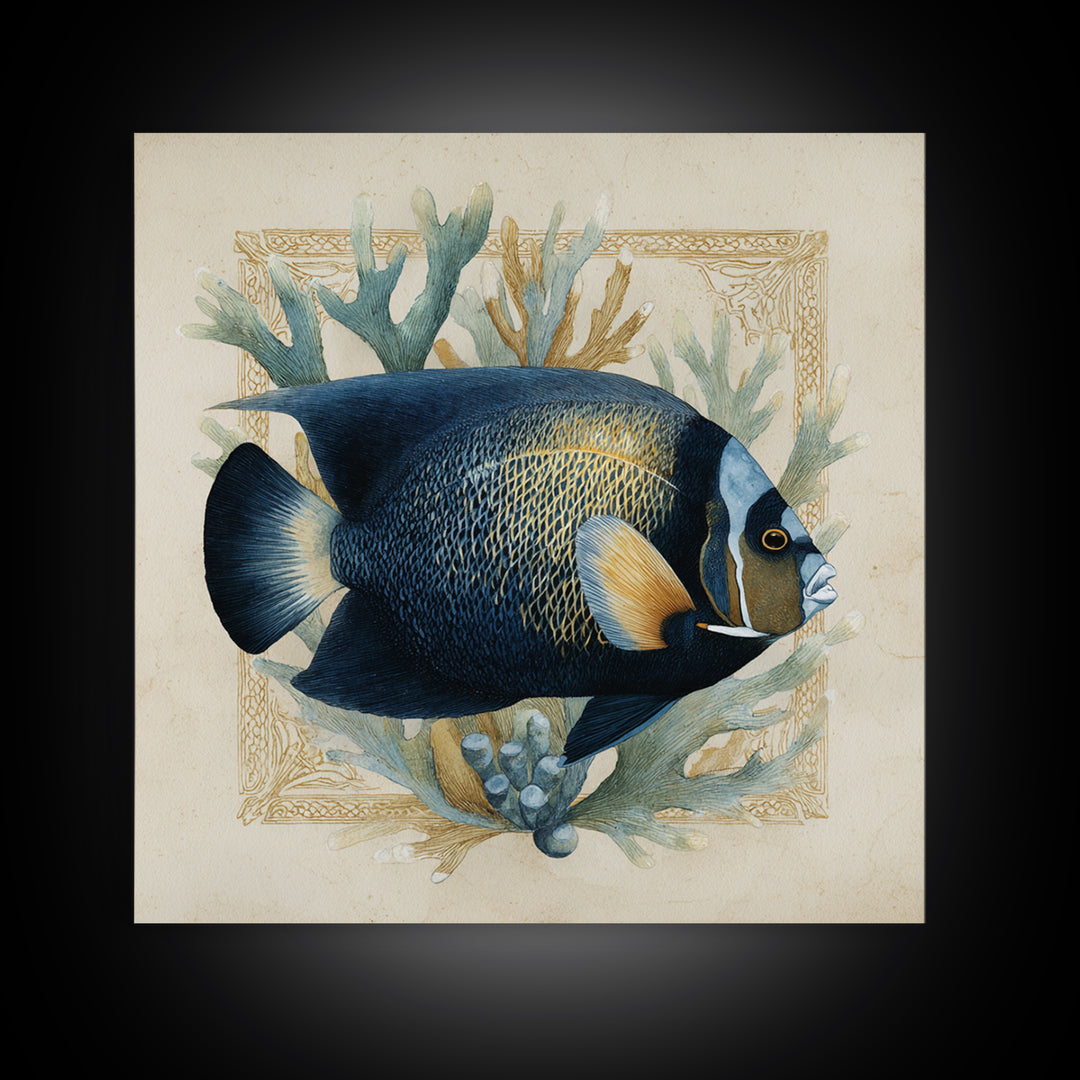 Tropical Fish over Coral Reef Framed Canvas Print, Tropical Art, Oversized Wall Art, Living Room Decor, Fine Art, Tropic, TRO-1x1-11