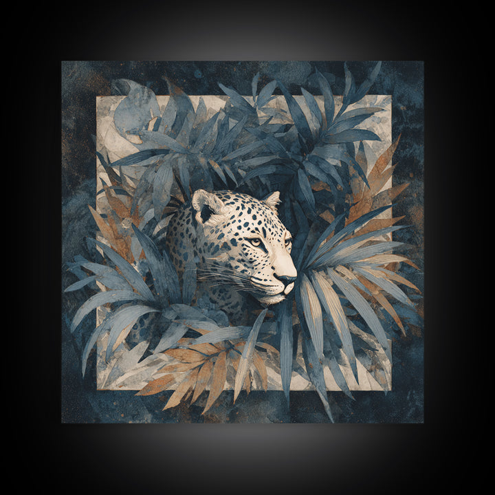 Leopard Hidden Among Palm Leaves Canvas Print, Tropical Art, Coastal Art, Living Room Decor, Fine Art, Tropic, Luxury Decor, TRO-1x1-14